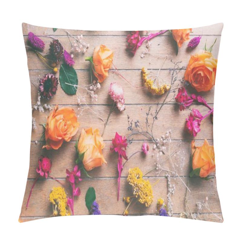 Personality  Flowers And Herbs On Wooden Texture Pillow Covers