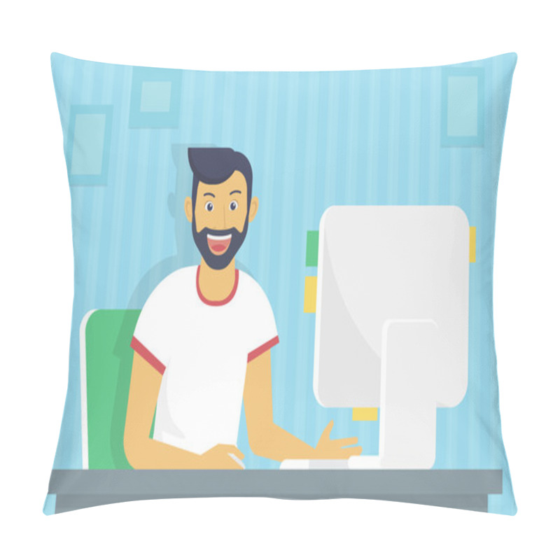 Personality  Man Is Working With Computer Pillow Covers