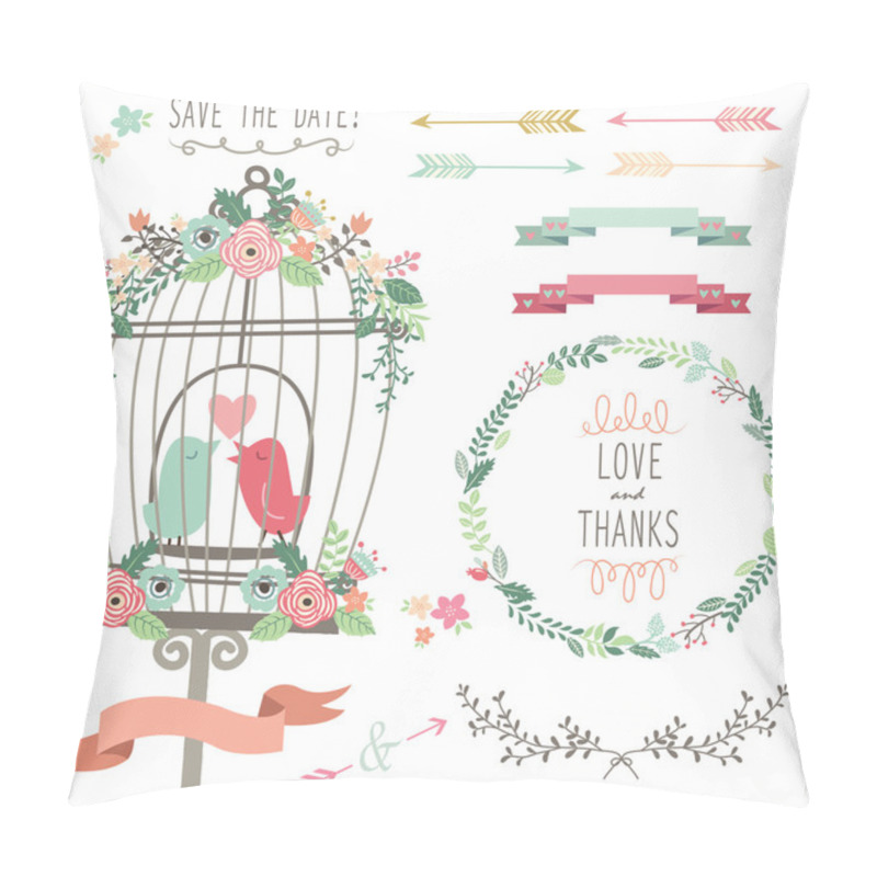 Personality  Retro Love Birdcage And Wedding Flowers Pillow Covers