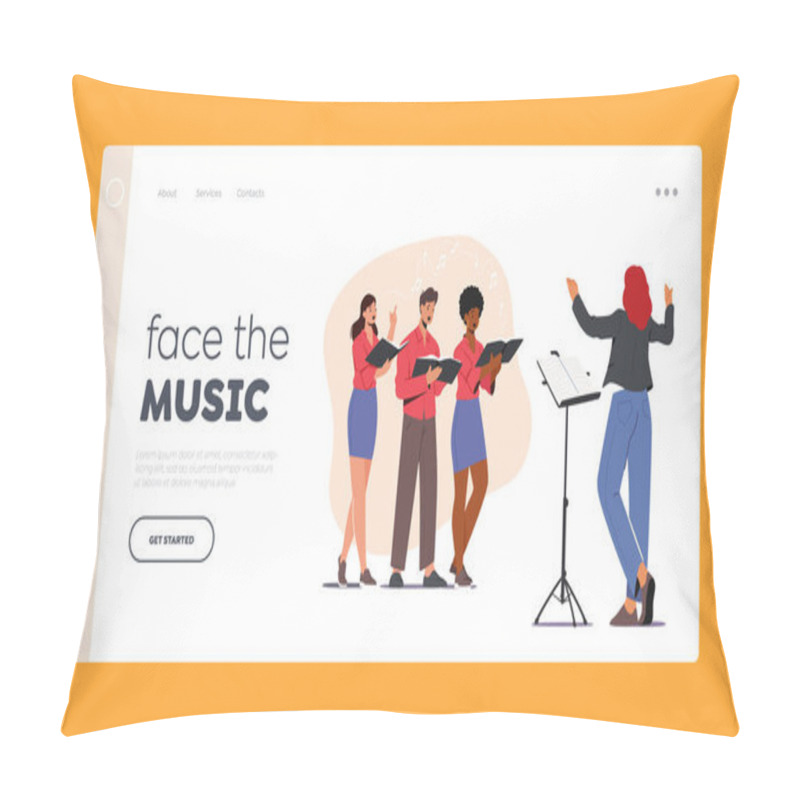 Personality  Singers Choir Landing Page Template. Characters Singing In Chorus With Musical Accompaniment. People Perform On Scene Pillow Covers