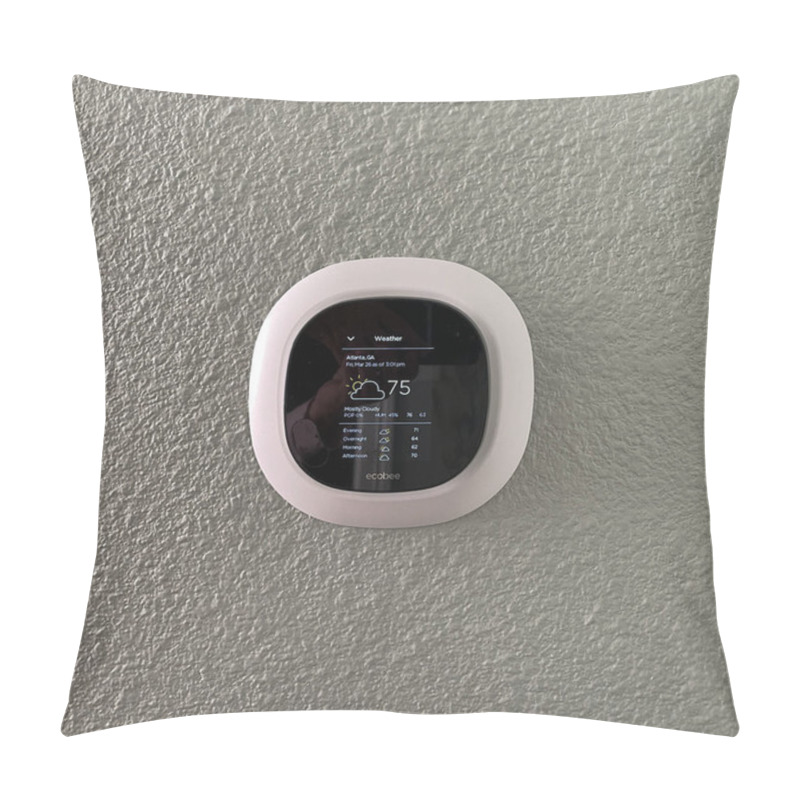 Personality  Atlanta, GA USA - March 26, 2021: An Ecobee Smart Thermostat In A Home. Pillow Covers