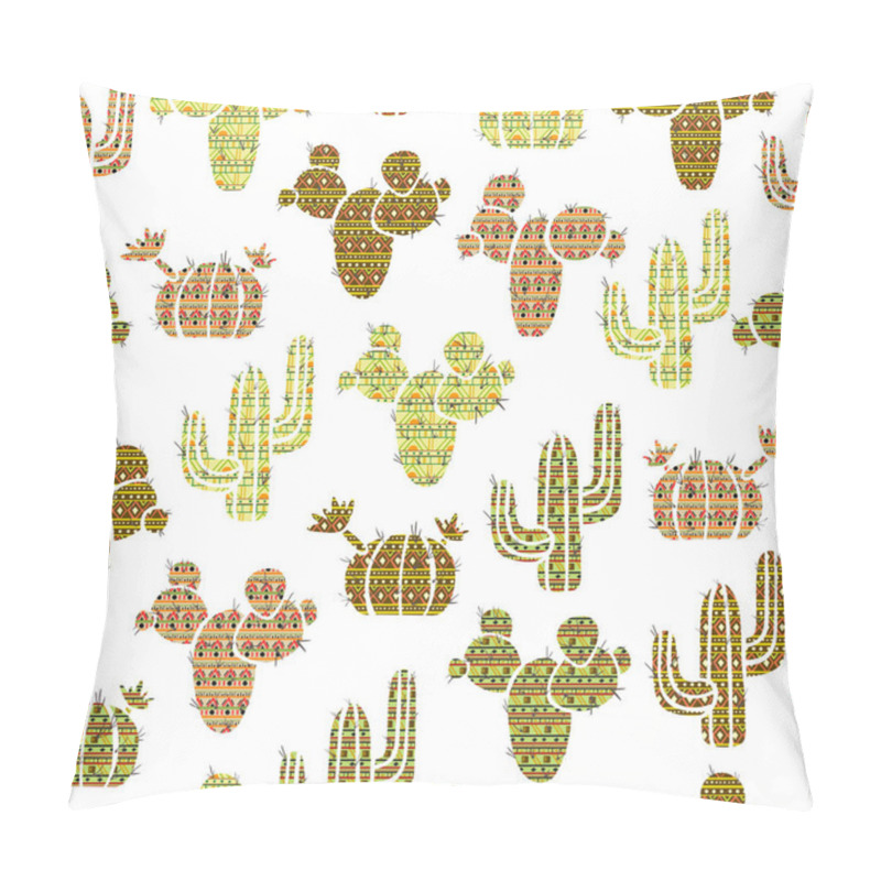 Personality  Seamless Pattern With, Cacti And Succulents With Tribal Ethnic Onament . Vector Illustration Pillow Covers