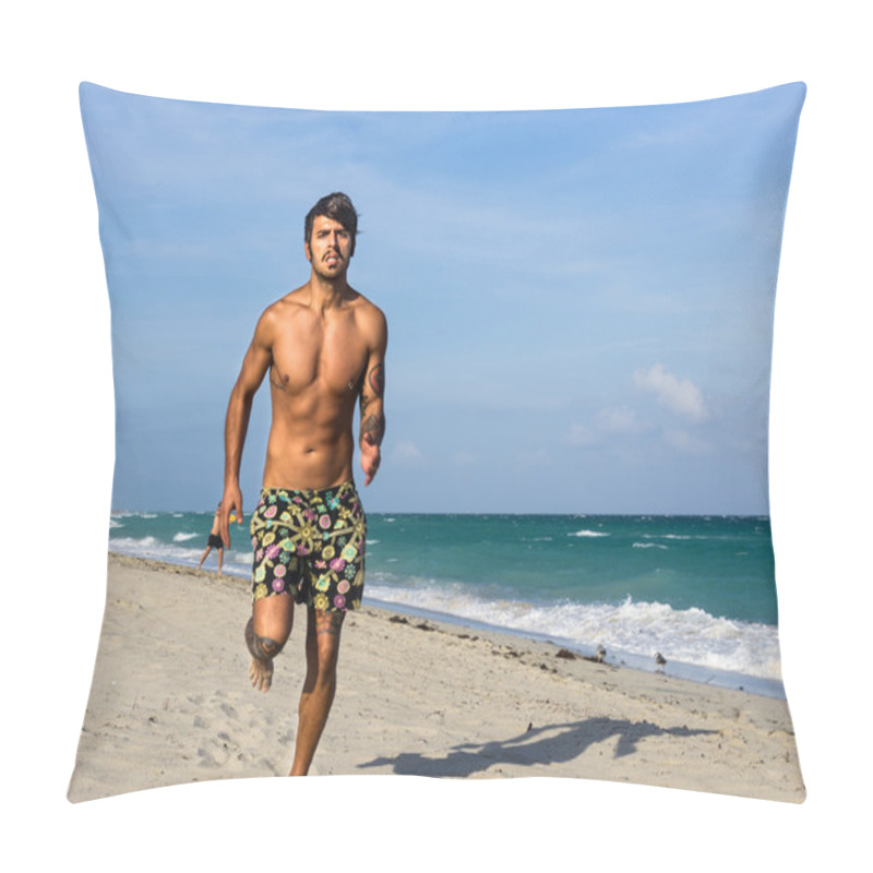 Personality  Model Running On The Beach Pillow Covers