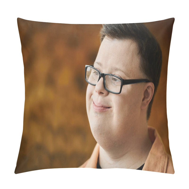 Personality  A Man With Down Syndrome Smiles Contentedly As He Enjoys His Day Pillow Covers