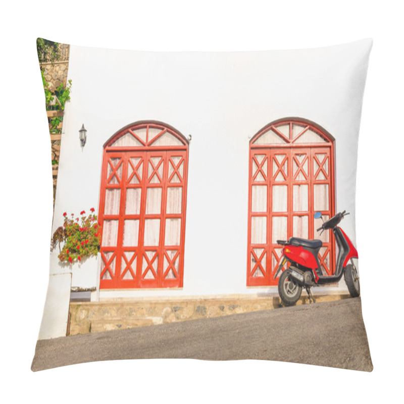 Personality  Red Motorbike In Front Of Typical Greek House Pillow Covers