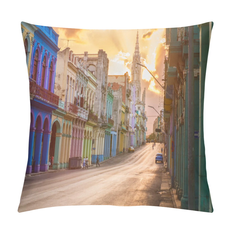 Personality  Street Scene With Sunset In Downtown Havana Pillow Covers