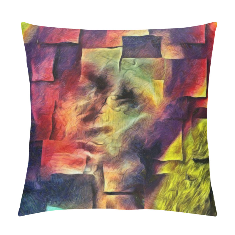 Personality  Abstract Painting. Ghost Face. Square Overlapping Layers. Pillow Covers