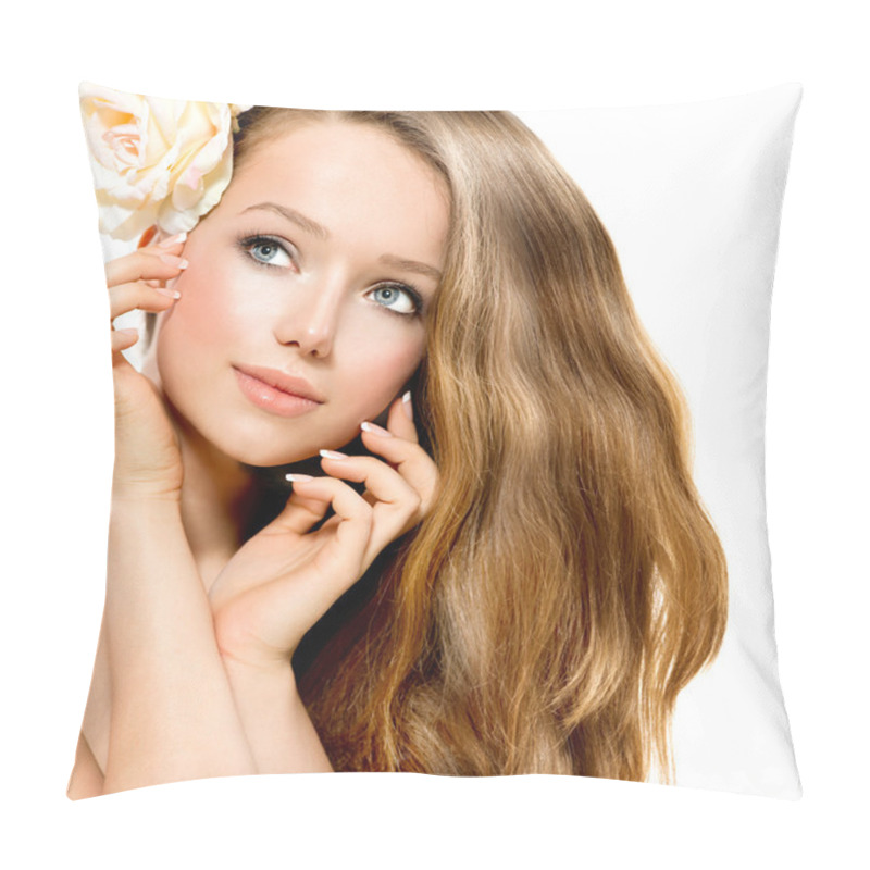 Personality  Beauty Girl. Beautiful Model With Rose Flower Pillow Covers