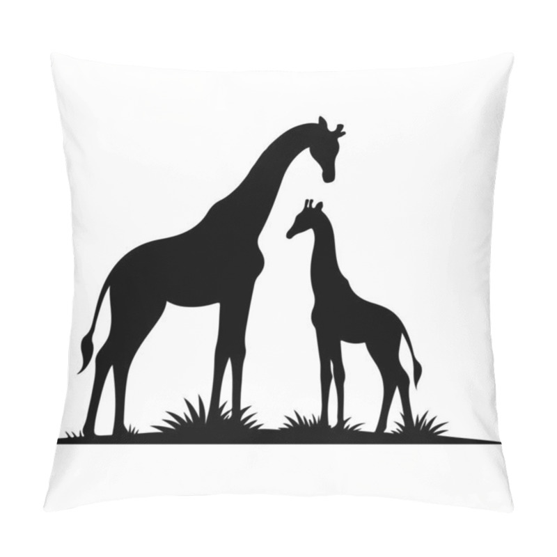 Personality  Discover The Touching Bond Of Wildlife With This Black-and-white Silhouette Illustration Of A Mother And Baby Giraffe Standing Together. The Minimalist Design Captures The Essence Of Family And Nature, Making It Perfect For Decor, Wildlife-themed Pro Pillow Covers