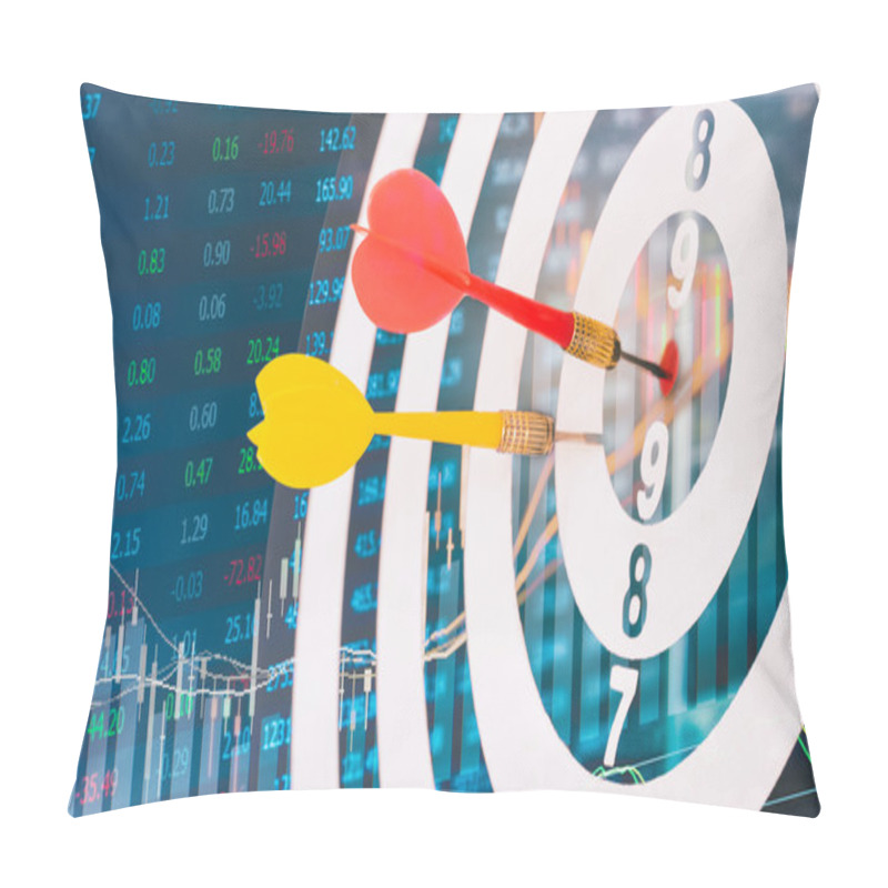 Personality  Target Dart With Target Arrows On The Stock Market Background And Dartboard Is The Target And Goal Abstract Background To Target Marketing Or Target Arrow Or Target Business Concept . Pillow Covers