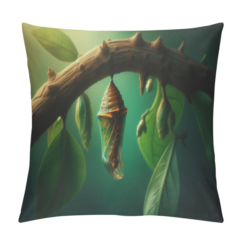 Personality  Butterfly Pupa On A Branch. Butterfly Larva. Butterfly Caterpillar. Pillow Covers