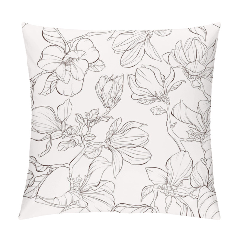 Personality  Seamless Pattern, Background With Blooming Magnolia Flowers. Pillow Covers