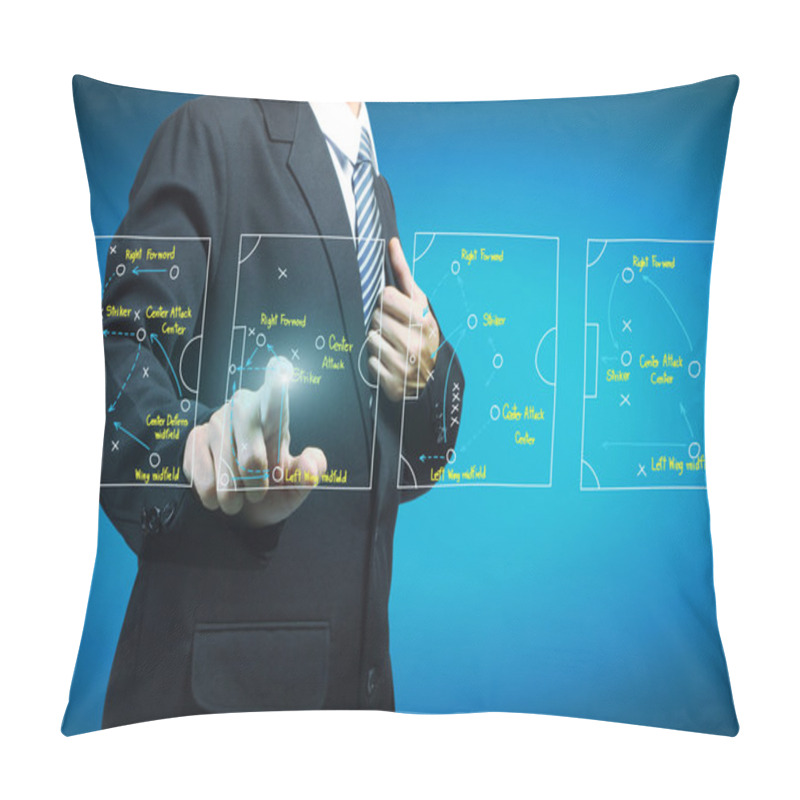 Personality  Plan Of Soccer Manager Pointing To Strategy Tactical Board Pillow Covers