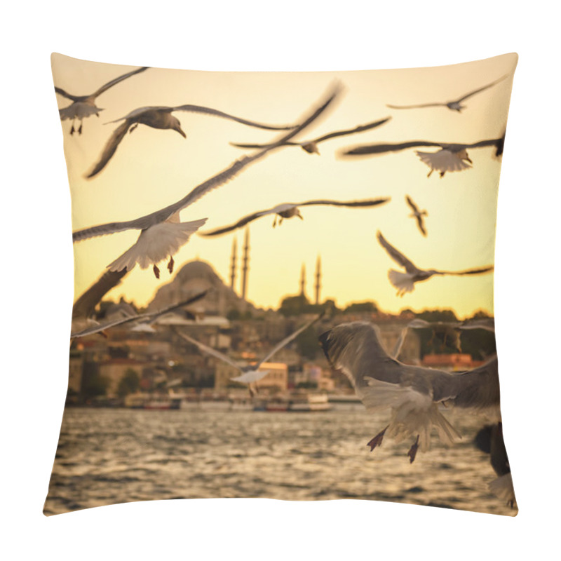 Personality  Seagulls Over The Golden Horn In Istanbul At Sunset Pillow Covers