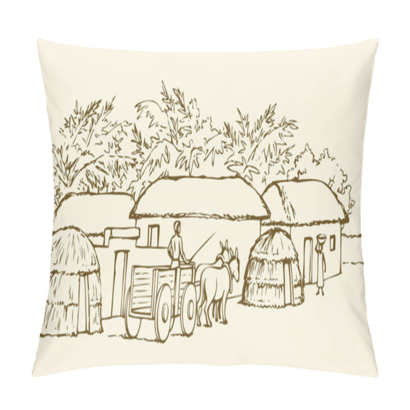 Personality  Prehistoric Settlement. Vector Drawing Pillow Covers