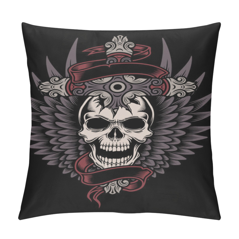 Personality  Winged Skull With Cross Pillow Covers