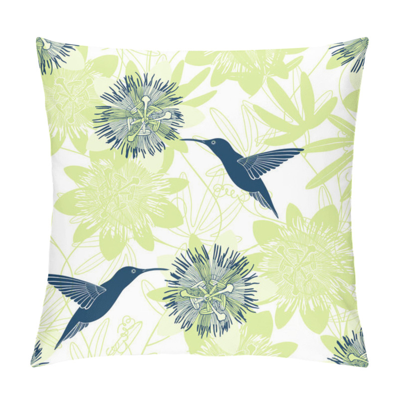 Personality  Passionflower And Hummingbirds. Floral Background. Vector Illustration.  Pillow Covers