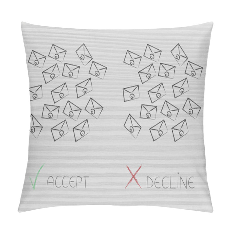 Personality  New Data Protection Regulations Conceptual Illustration: Bunch Of Email Newsletters With Accept Or Decline Update Preference Choice Pillow Covers