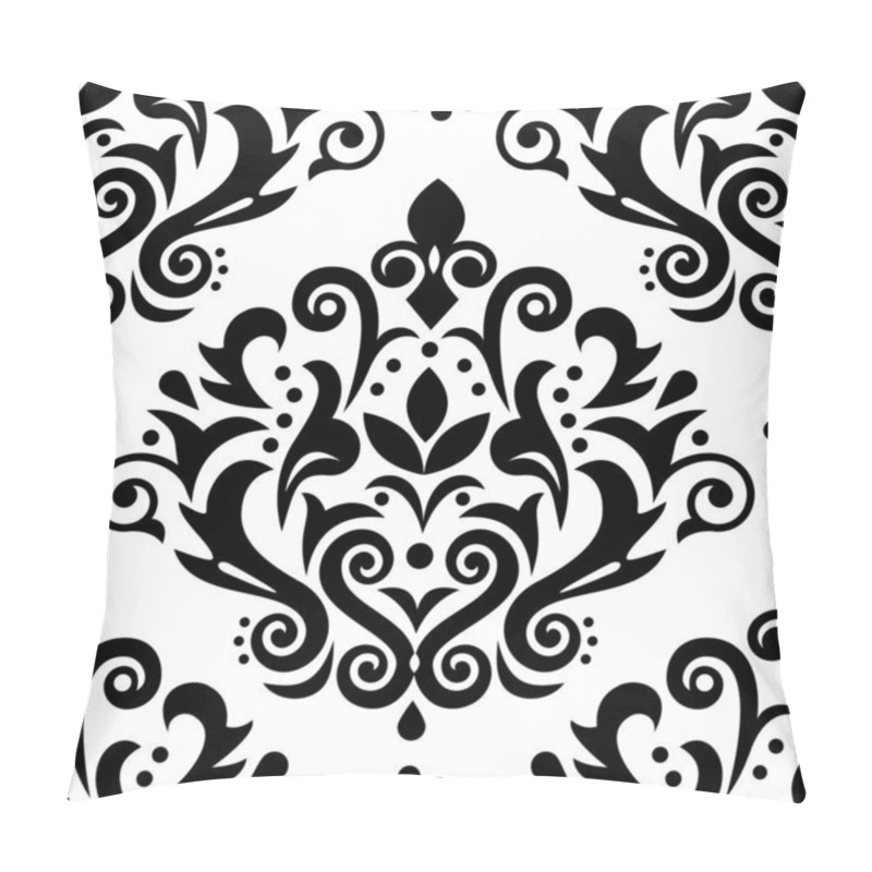 Personality  Damask Luxury Vector Seamless Pattern, Victorian Black And White Textile Or Fabric Print Design With Flowers, Swirls And Leaves Pillow Covers