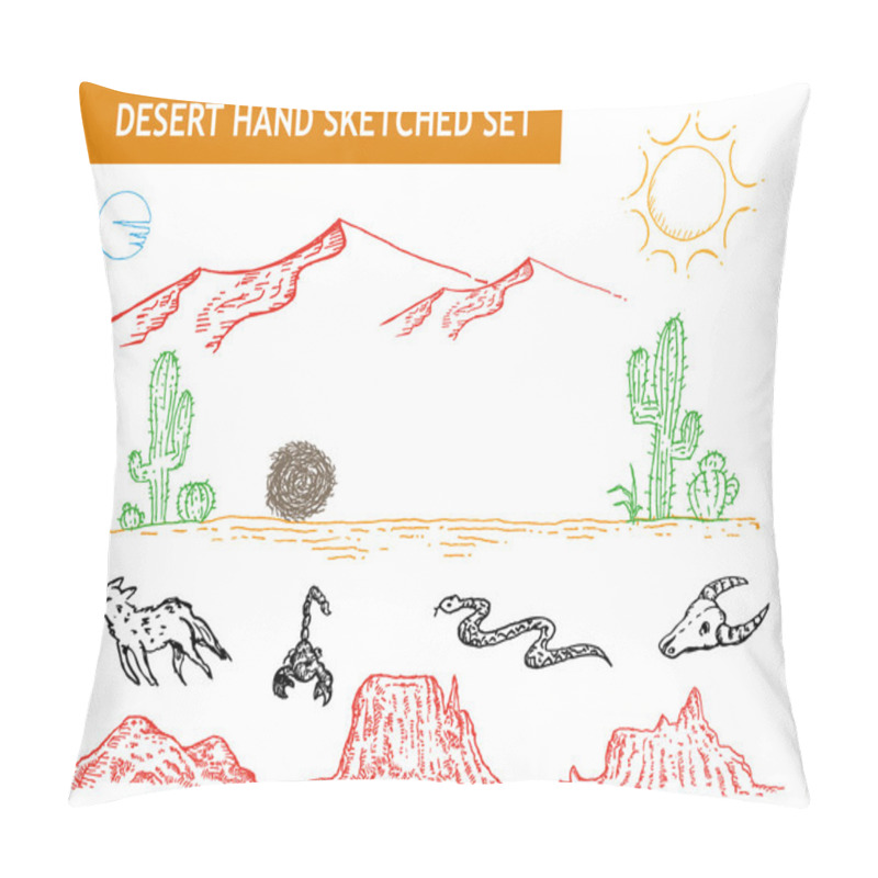 Personality  Western Desert Doodle Set. Editable Clip Art.  Pillow Covers