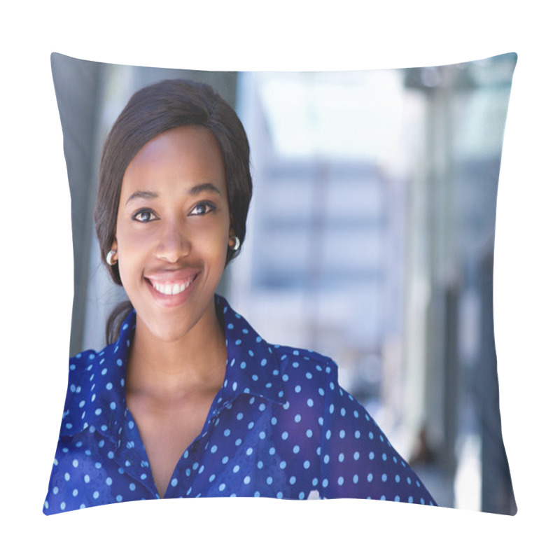 Personality  Happy Business Woman Smiling Outside Office Building Pillow Covers