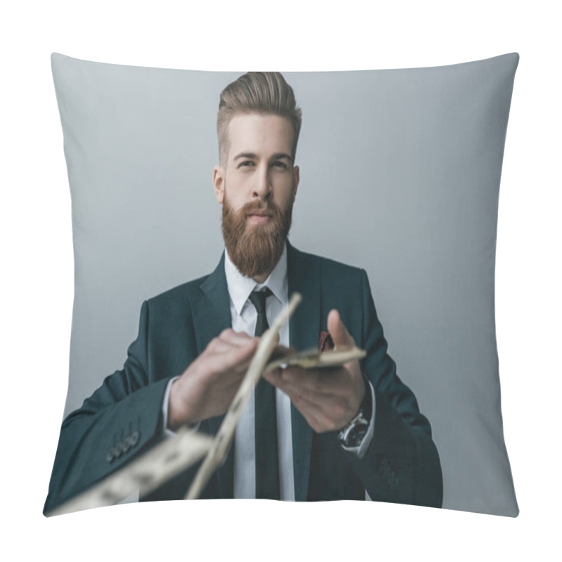 Personality  Businessman With Dollar Banknotes Pillow Covers