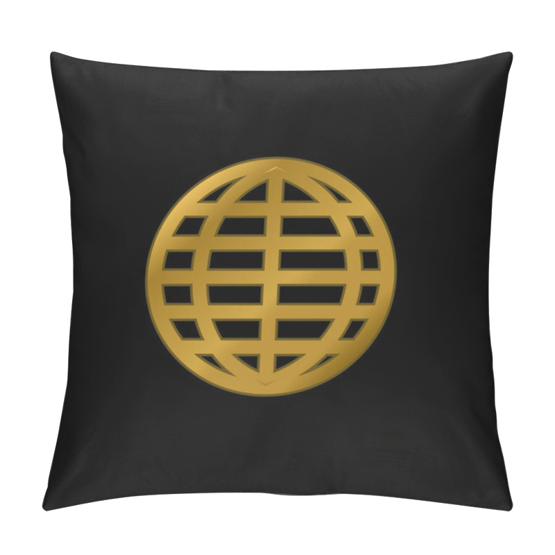 Personality  Big Globe Grid Gold Plated Metalic Icon Or Logo Vector Pillow Covers