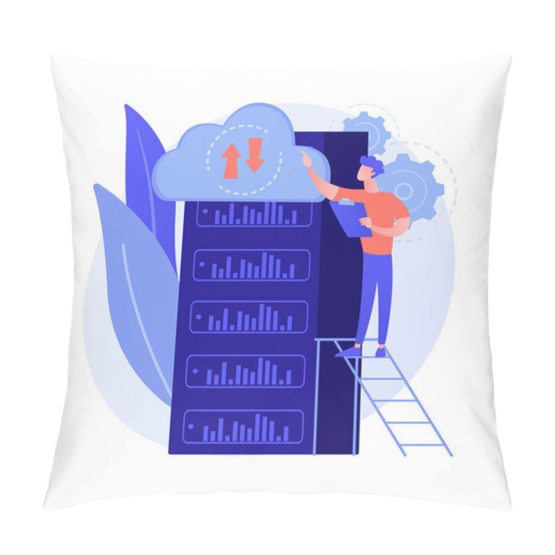 Personality  Hosting Processor. Emergency Memory Store. Domain Cluster, Emergency Backup, Upload Files. Technical Room Equipment. Accessible Datacenter. Vector Isolated Concept Metaphor Illustration. Pillow Covers