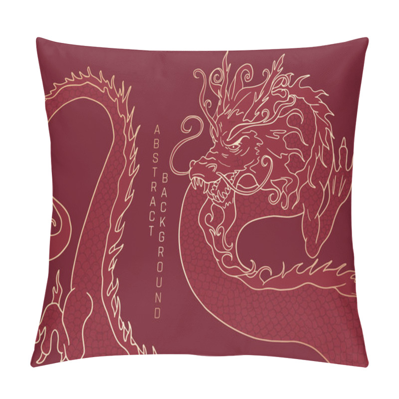 Personality   Hand Drawn Long Vector Dragon In Red  And Gold Colours Pillow Covers