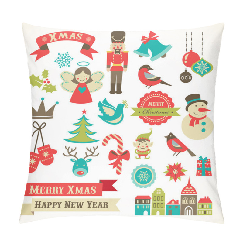 Personality  Christmas Retro Icons, Elements And Illustrations Pillow Covers