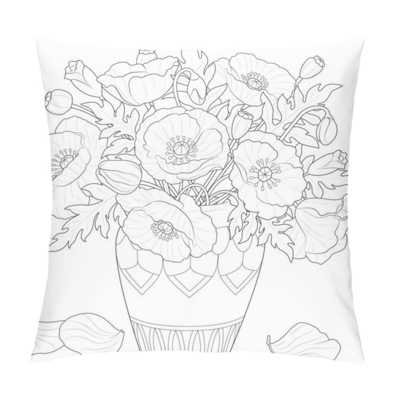 Personality  Poppy Flowers In A Vase Black And White Vector  Pillow Covers