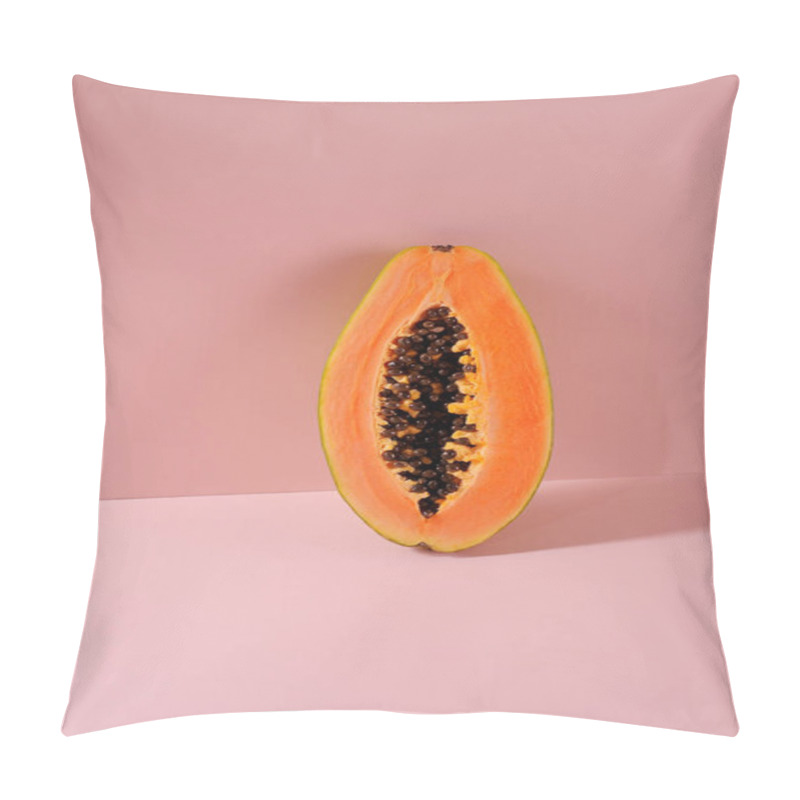 Personality  Creative Layout Made Of Papaya. Half Of Ripe Papaya With Shadow On The Background. Food Concept. Summer Background. Pillow Covers