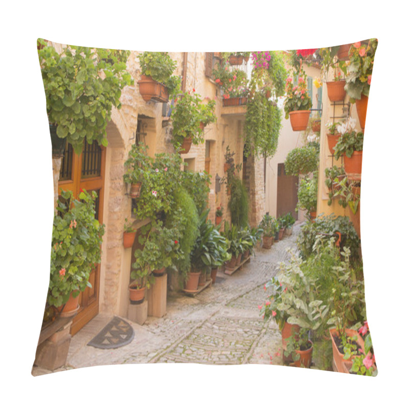 Personality  Flower Street In The Town Of Spello (Umbria, Italy) Pillow Covers