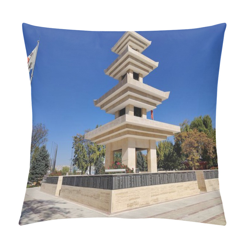 Personality  Ankara, Turkey, October 9, 2024, Memorial To Turkish Soldiers Who Fought In Korea. Monument Of Turkish Soldiers In The Korean War: A Tower Of Courage Standing Tall, Bridging History And Honor Pillow Covers