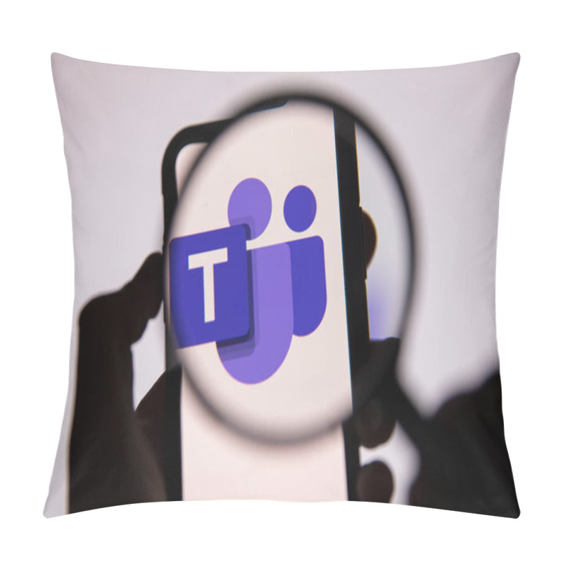 Personality  LONDON, UK - May 1st 2020: Microsoft Teams Logo Under A Magnifying Glass Pillow Covers