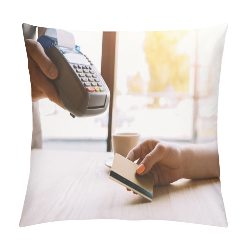 Personality  Payment With Credit Card By Woman Pillow Covers