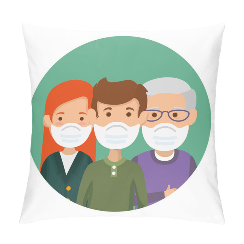 Personality  Members Family Using Face Mask In Frame Circular Pillow Covers