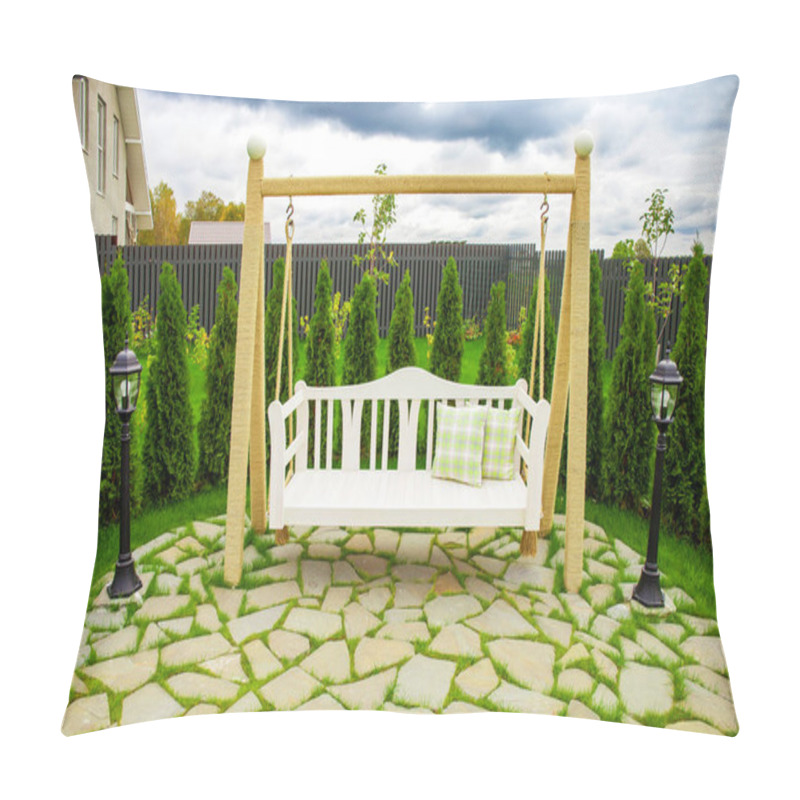 Personality  Swinging Bench In The Garden Pillow Covers