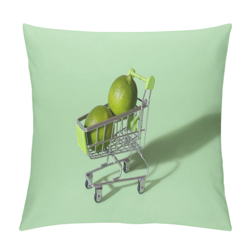 Personality  Limes In Supermarket Cart. Food Shopping. Buying Citrus Fruits Pillow Covers