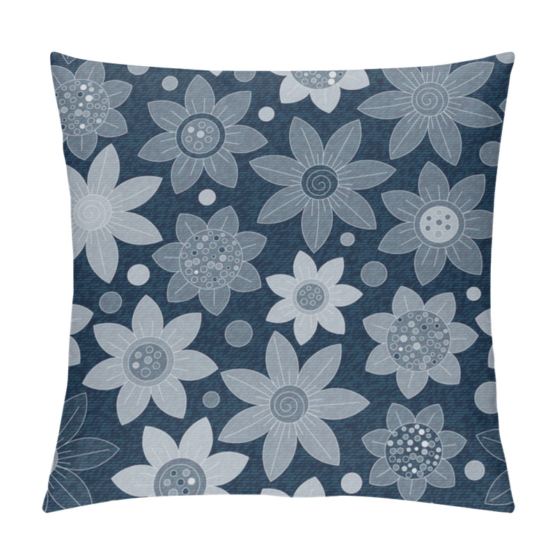 Personality  Vector Jeans Background With Flowers. Denim Seamless Pattern. Blue Jeans Fabric. Floral Grunge Background Pillow Covers