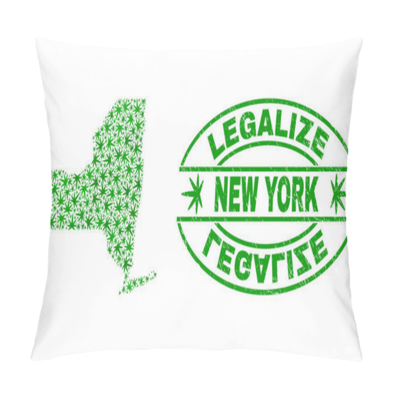 Personality  Cannabis Leaves Mosaic New York State Map With Legalize Grunge Stamp Seal Pillow Covers