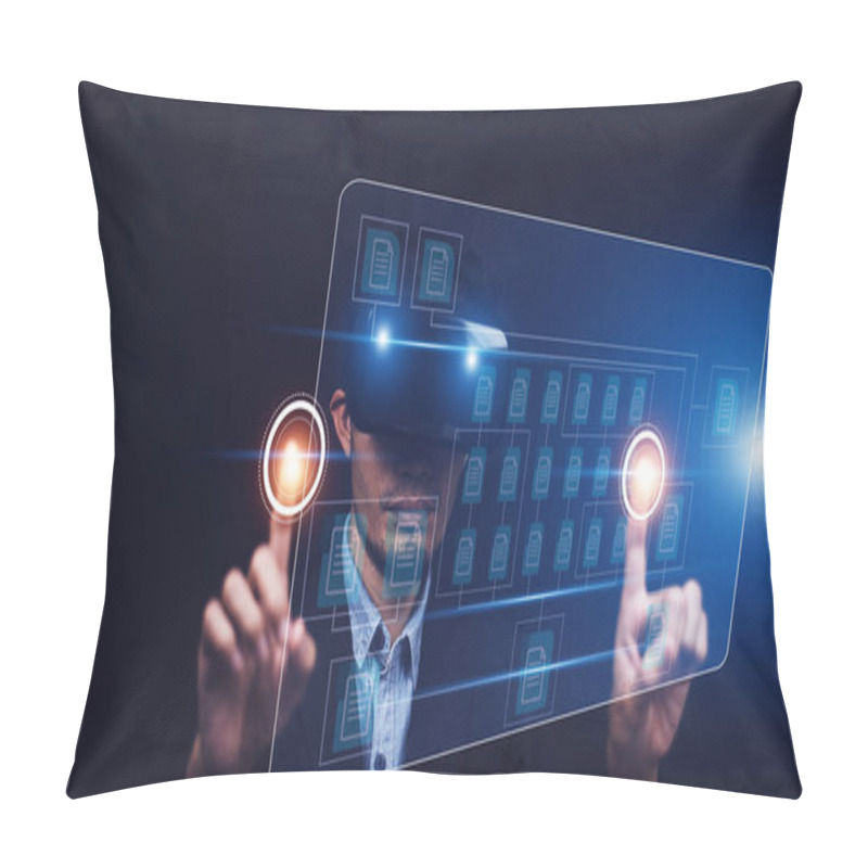 Personality  Documents Management Information System Concept, Businessman Using Visual Screen Internet For Documents Management Information System And ERP Program Data Directory In Company, ERP Document Management Pillow Covers