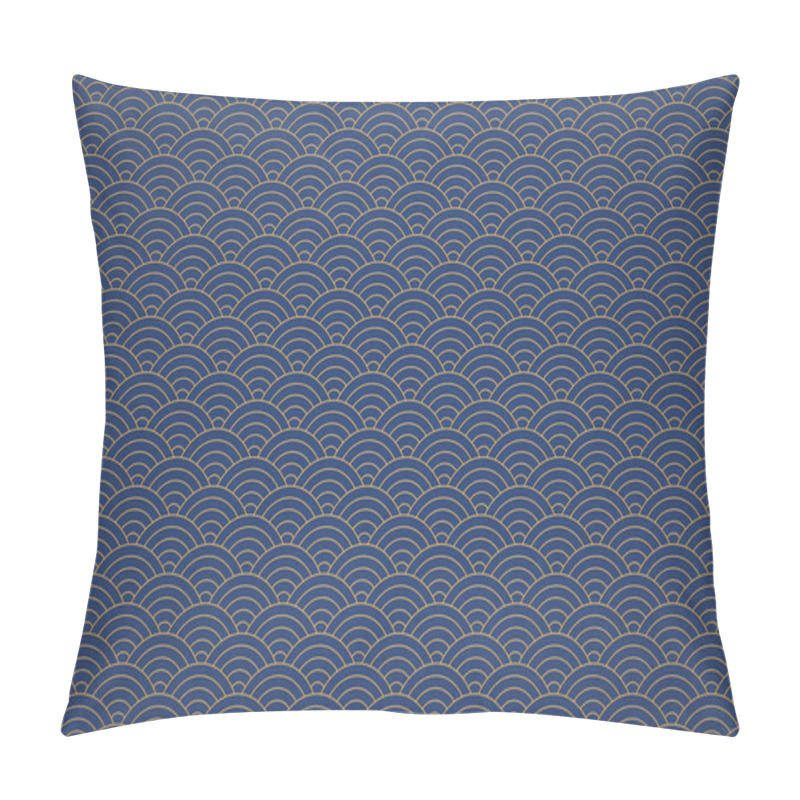 Personality  Asian Seigaiha Gold And Blue Pattern On Textured Paper Pillow Covers