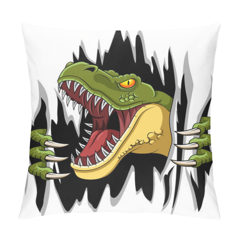 Personality  Cartoon T-rex Mascot Ripping Illustration Vector Pillow Covers