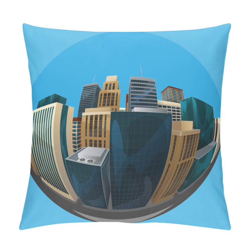 Personality  Illustration Of Fisheye Lens Cityscape View. City Pillow Covers