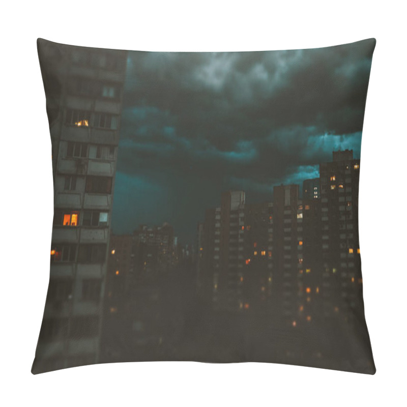 Personality  A Night City With Multi-story Apartment Buildings Under Dark Blue Stormy Night Cloudy Sky. Lights Are Burning In The Windows. Bedroom Sleepy Community Pillow Covers