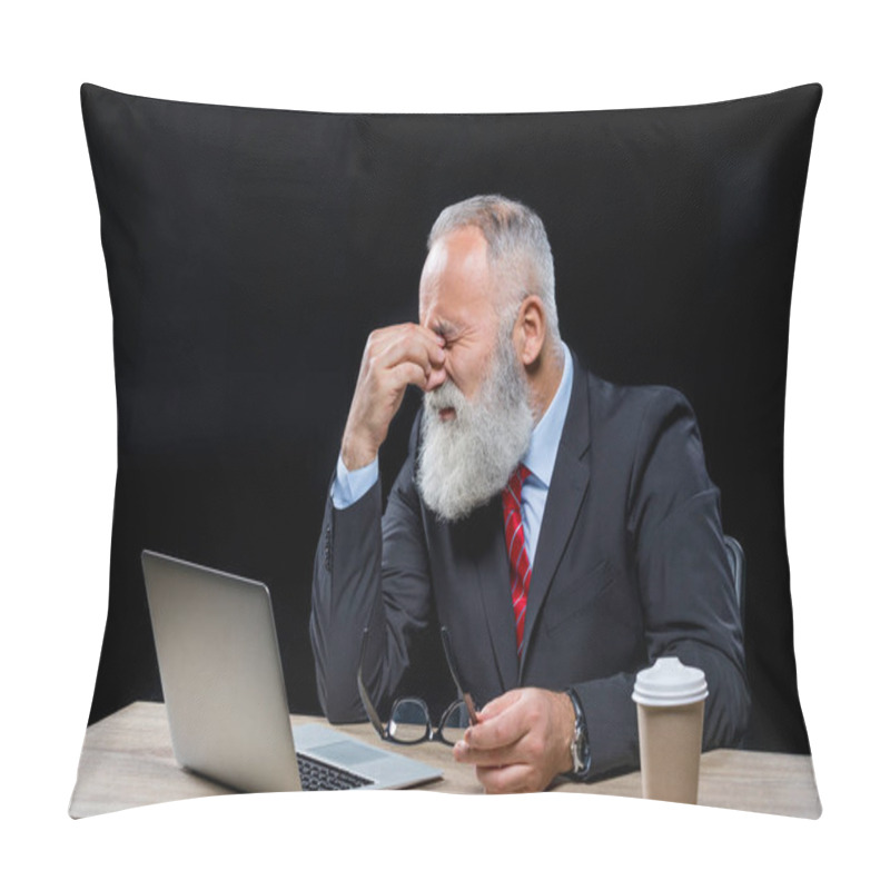 Personality  Senior  Businessman With Laptop Pillow Covers