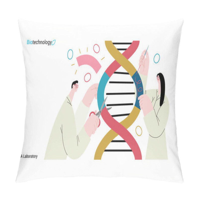 Personality  Bio Technology, DNA Laboratory -modern Vector Concept Illustration Of Scientists Dissecting DNA Double Helix, Manipulating And Rearranging Fragments. Metaphor Of Advancements In Agriculture, Medicine Pillow Covers