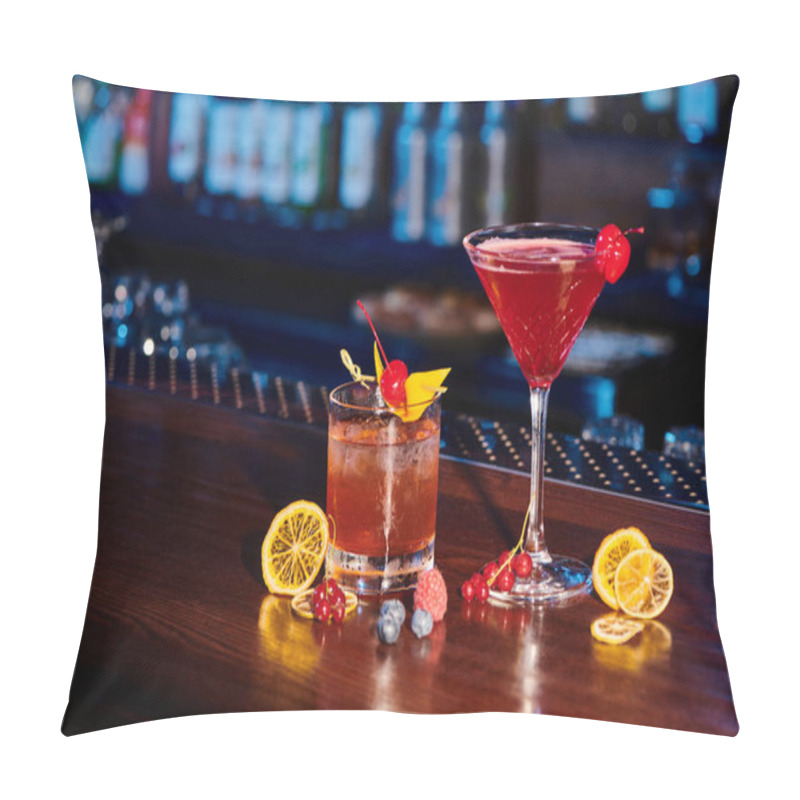 Personality  Tropical Negroni And Cosmopolitan Cocktails Garnished With Cocktail Cherries, Concept Pillow Covers