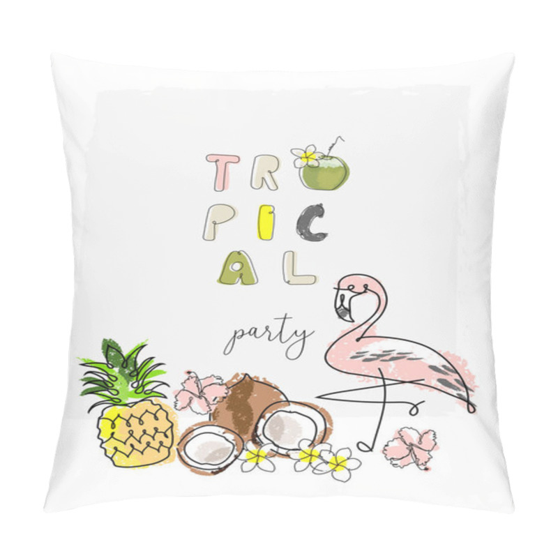 Personality  Cute Tropical Cartoon Doodle Hand Drawn Illustration With Different Summer Trendy Prints Of Wild Animals And Exotic Plants Pillow Covers